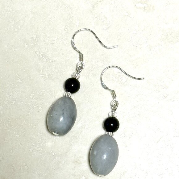 2/$20, Grey Anhydrite & Dark Blue Goldstone Earrings, w/ Sterling Silver Hooks - Picture 2 of 10